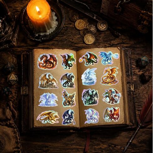 120PCS Holographic Dragon Stickers, Dragon Party Favors Birthday Party Decorations Vinyl Waterproof Stickers for Water Bottle Laptop Luggage Helmet Gifts for Teens Boys Girls Adult in Kuwait
