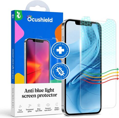 Ocushield Anti Blue Light Tempered Glass Screen Protector of iPhone 15 Plus (6.7") – Blocks Blue Light, Prevents Eye Strain & Helps You Sleep Better, 9H Hardness & Case Friendly in Kuwait