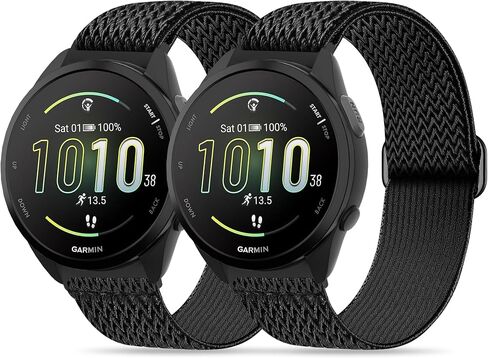 2 Pack Stretchy Nylon Watch Bands Compatible with Garmin Forerunner 165/55/245/Vivoactive 5/6/3,20mm Soft Breathable Adjustable Replacement Sport Straps for Garmin Venu Sq 2 Women Men in Kuwait