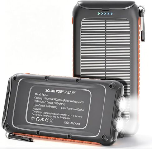 Solar Charger Power Bank 20000mAh, Wireless Fast Charging Battery Pack with 3 Built-in Cables & USB-C Input, Dual LED Flashlights, Portable Phone Charger for Camping, Travel & Emergency Use in Kuwait