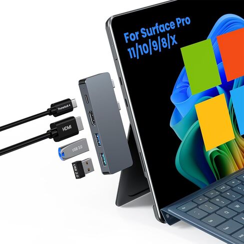 Surface pro X/9/10/11 HDMI Docking Station with USB C Thunderbolt 4(8K Display+40Gbps Data+100W PD), Dual USB 3.0 and 4K@60Hz Dispplay Ports, USB c Thunderbolt 4 Travel Dock Portable to Carry in Kuwait