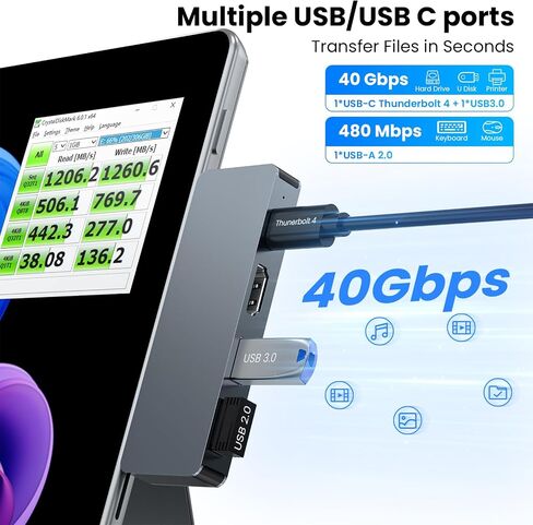 Surface pro X/9/10/11 HDMI Docking Station with USB C Thunderbolt 4(8K Display+40Gbps Data+100W PD), Dual USB 3.0 and 4K@60Hz Dispplay Ports, USB c Thunderbolt 4 Travel Dock Portable to Carry in Kuwait