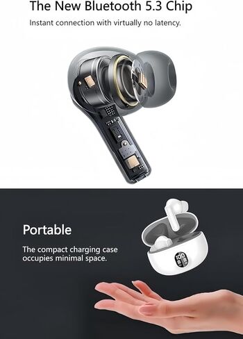 Wireless Earbuds Bluetooth 5.3 Headphones 40H Playback Noise Canceling Ear Buds with LED Power Display Charging Case IPX7 Waterproof Earphones with Mic Headset in Kuwait