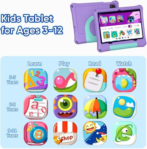 aiprotablet 10 inch Kids Tablet, Android 16 Tablet for Kid, Octa-Core CPU, 24GB RAM, 64GB ROM 1TF Card Expandable for Children,Tablets with Case, Parental Control, 6000mAh,WiFi, Bluetooth in Kuwait