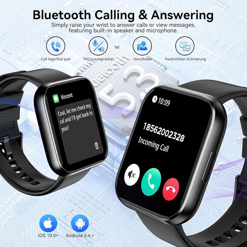 Smart Watch for Men - 1.85" HD 2026 Upgraded Fitness Tracker Bluetooth Call and Text Smartwatch with 7 Day Battery 5 ATM Waterproof Heart Rate Sleep Monitor 130+ Sport Modes for Android & iOS (Black) in Kuwait