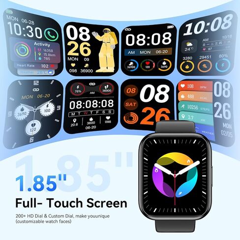 Smart Watch for Men - 1.85" HD 2026 Upgraded Fitness Tracker Bluetooth Call and Text Smartwatch with 7 Day Battery 5 ATM Waterproof Heart Rate Sleep Monitor 130+ Sport Modes for Android & iOS (Black) in Kuwait