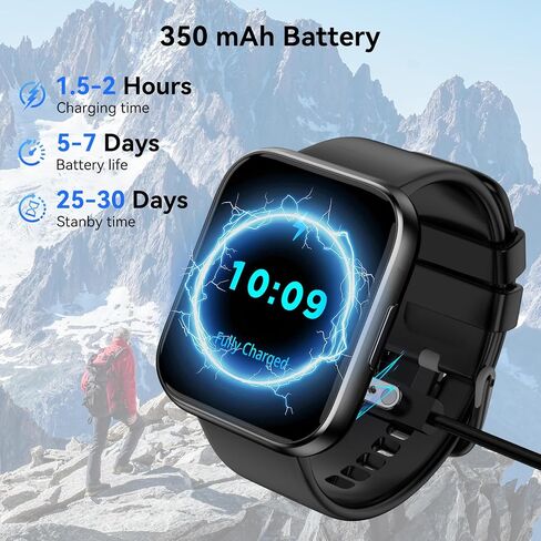 Smart Watch for Men - 1.85" HD 2026 Upgraded Fitness Tracker Bluetooth Call and Text Smartwatch with 7 Day Battery 5 ATM Waterproof Heart Rate Sleep Monitor 130+ Sport Modes for Android & iOS (Black) in Kuwait