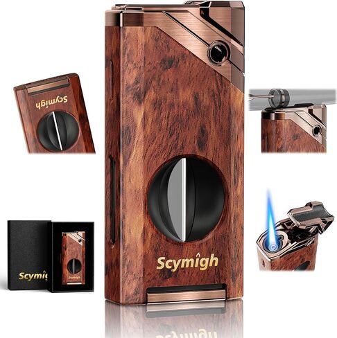 Torch Lighter with V Notch Tool and Holder, Refillable Butane, Fuel Window in Kuwait