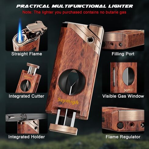 Torch Lighter with V Notch Tool and Holder, Refillable Butane, Fuel Window in Kuwait