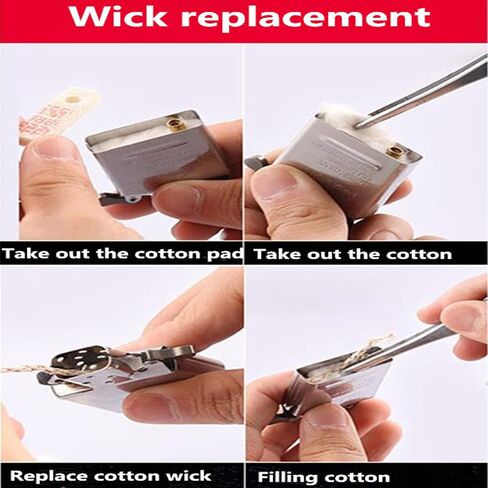 Universal Lighter Bottom Parts Replacement Repair Kit Pack for Petrol Gas Oil Fluid Lighter Accessories (Flint Stone, Cotton, Wick, Cotton Felt Pad & Rubber Felt Pad) in Saudi Arabia