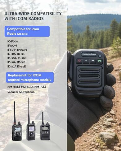 Wireless Speaker Microphone for Icom ID-51A ID-31A ID-52A IP100H IP501H – 33ft Range Hand Mic with 360° Belt Clip, USB-C Charging, 3.5mm Jack for Security & Warehouse Use in Kuwait
