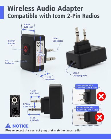 Wireless Speaker Microphone for Icom ID-51A ID-31A ID-52A IP100H IP501H – 33ft Range Hand Mic with 360° Belt Clip, USB-C Charging, 3.5mm Jack for Security & Warehouse Use in Kuwait