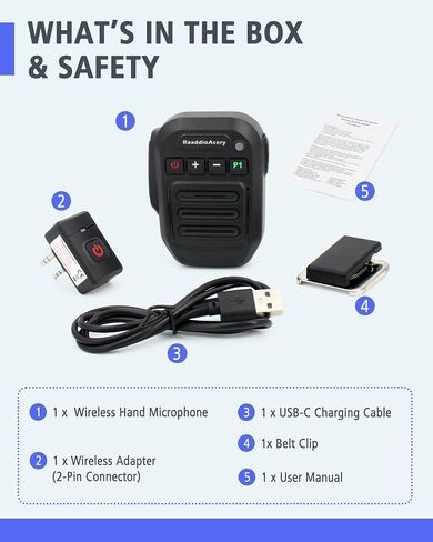 Wireless Speaker Microphone for Icom ID-51A ID-31A ID-52A IP100H IP501H – 33ft Range Hand Mic with 360° Belt Clip, USB-C Charging, 3.5mm Jack for Security & Warehouse Use in Kuwait