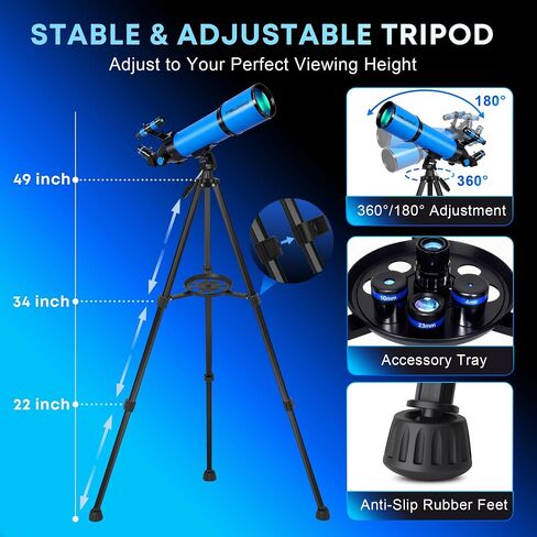 Hawkko Telescope for Adults & Kids, 80mm Aperture 600mm High Powered Telescope for Astronomy Beginners - Refractor Telescopes with AZ Tripod, Phone Adapter and Portable Bag for Moon Observation in Saudi Arabia
