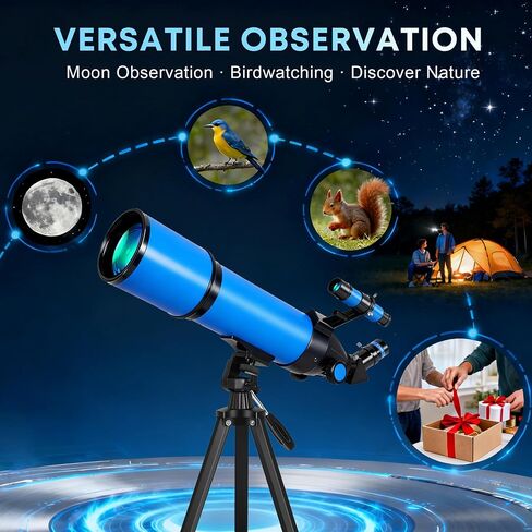Hawkko Telescope for Adults & Kids, 80mm Aperture 600mm High Powered Telescope for Astronomy Beginners - Refractor Telescopes with AZ Tripod, Phone Adapter and Portable Bag for Moon Observation in Saudi Arabia
