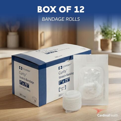 Curity Conforming Bandage, Cotton/Polyester, 1-Ply, 1" x 75", Roll Shape, Sterile, 12 Count, 1 Pack in Saudi Arabia