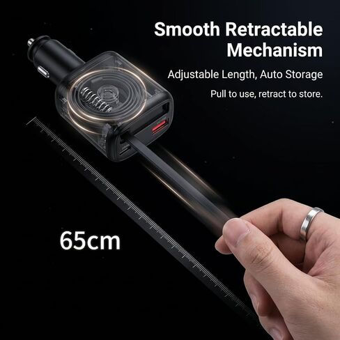 78W Retractable Car Charger, USB-C Car Charger with Cable, Cigarette Lighter Splitter, Voltage Display. Car Accessories for Men Women, for iPhone 17 16 15 14 13,Galaxy, Pixel in Saudi Arabia
