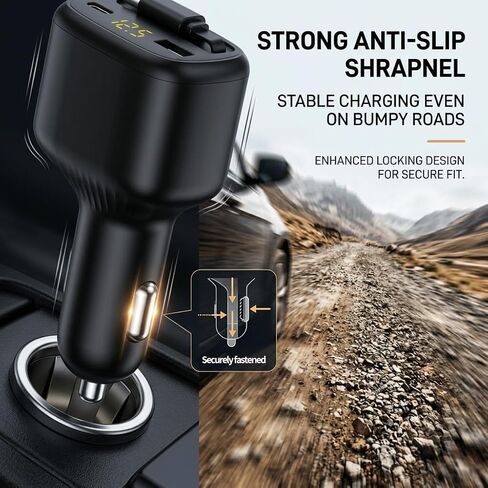 78W Retractable Car Charger, USB-C Car Charger with Cable, Cigarette Lighter Splitter, Voltage Display. Car Accessories for Men Women, for iPhone 17 16 15 14 13,Galaxy, Pixel in Saudi Arabia