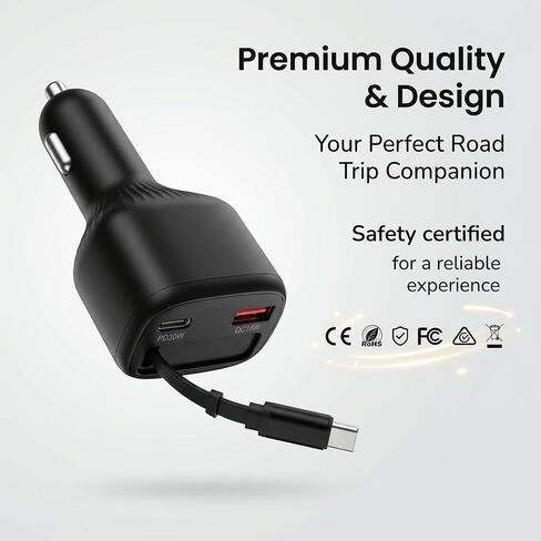 78W Retractable Car Charger, USB-C Car Charger with Cable, Cigarette Lighter Splitter, Voltage Display. Car Accessories for Men Women, for iPhone 17 16 15 14 13,Galaxy, Pixel in Saudi Arabia