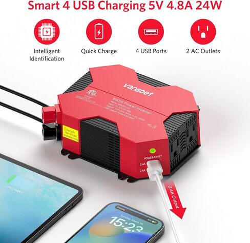500 Watt Car Power Inverter DC 12V to AC 110V Car Plug Inverter Adapter Power Converter with 4 USB Charging Ports and 2 AC Outlets Car Charger in Kuwait