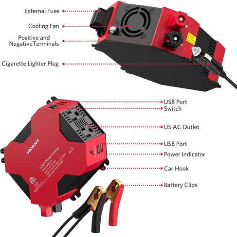 500 Watt Car Power Inverter DC 12V to AC 110V Car Plug Inverter Adapter Power Converter with 4 USB Charging Ports and 2 AC Outlets Car Charger in Kuwait