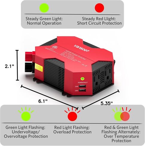 500 Watt Car Power Inverter DC 12V to AC 110V Car Plug Inverter Adapter Power Converter with 4 USB Charging Ports and 2 AC Outlets Car Charger in Kuwait