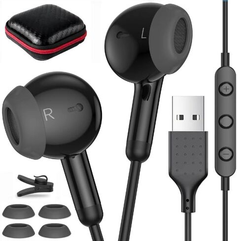 USB Headphone 7.5FT Long Cord Computer Headset PC Wired Earbuds Lightweight in Kuwait