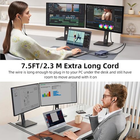 USB Headphone 7.5FT Long Cord Computer Headset PC Wired Earbuds Lightweight in Kuwait
