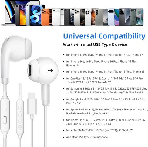 Jelanry USB C Headphones with Microphone Wired Earbuds Volume/Mute Function in Kuwait