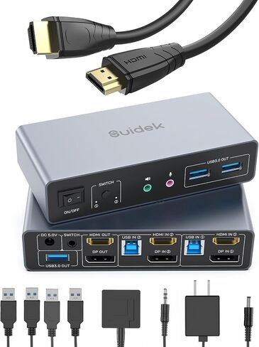 SUIDEK HDMI Displavport KVM Switch 2 كمبيوتر وشاشتين و2 حزمة كابل HDMI 4K in Kuwait