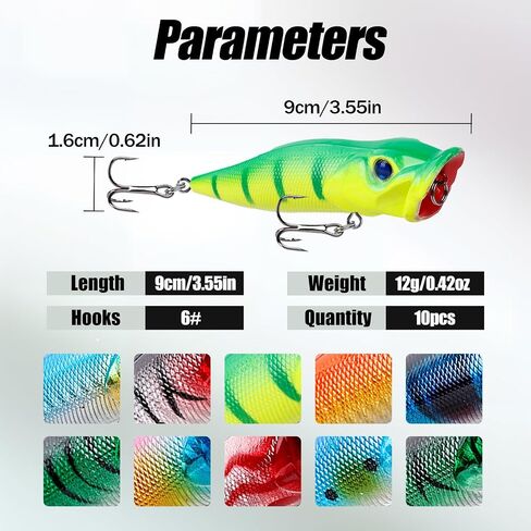 Topwater Popper Fishing Lures with Rattle Beads 10Pcs FS/YE-13 in Saudi Arabia