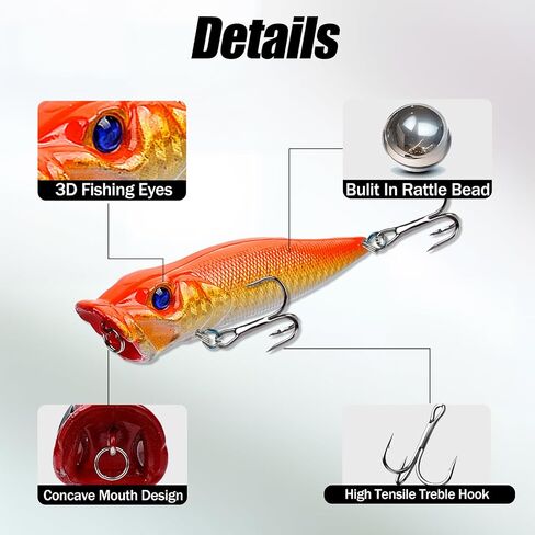 Topwater Popper Fishing Lures with Rattle Beads 10Pcs FS/YE-13 in Saudi Arabia