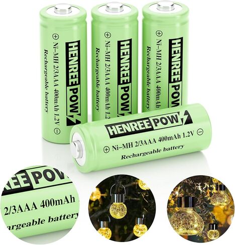 بطارية Henreepow Ni-MH 2/3AAA الشمسية، بطارية قابلة للشحن 2/3AAA 400 مللي أمبير في الساعة، 2/3AAA 1.2 فولت بطارية قابلة للشحن ذاتية التفريغ منخفضة 8 عبوات للأضواء الشمسية الخارجية (ليست بطاريات بحجم AAA) in Kuwait