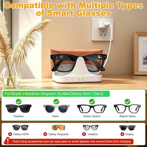 2-in-1 Magnetic Charging Dock with 15W Adapter for Ray-Ban Meta Smart Glasses, Charger Station with LED Indicator for Wayfarer/Skyler/Scribe/Blayzer Optics (Not for Headliner/Oakely HSTN) in Kuwait