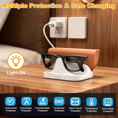 2-in-1 Magnetic Charging Dock with 15W Adapter for Ray-Ban Meta Smart Glasses, Charger Station with LED Indicator for Wayfarer/Skyler/Scribe/Blayzer Optics (Not for Headliner/Oakely HSTN) in Kuwait