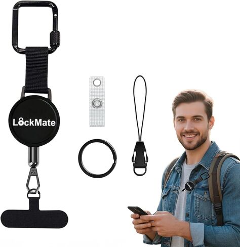 Sneaky Booze Anti-Theft Phone Tether: Retractable Steel Line Cell Phone Lanyard with Locking Carabiner & 360° Metal Tab Heavy in Kuwait