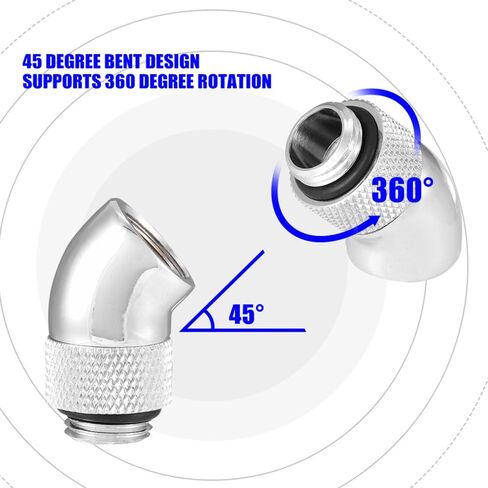 Limen 2Pcs 45 Degree Angled G1/4" Thread Male to Female Adapter - 360° Rotation Fitting for Computer Water Cooling Systems, Ni-Plated Brass Connector in Kuwait