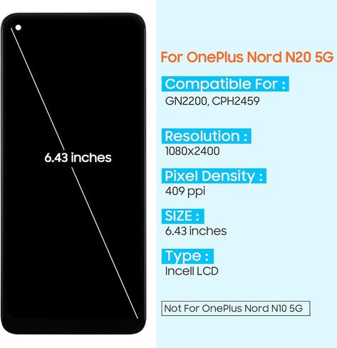 LCD Display for Oneplus Nord N20 5G Screen Replacement for Oneplus 1+ Nord N20 5G GN2200 CPH2459 LCD Display Digitizer Touch Screen Glass Assembly with Tools (Black with Frame) in Kuwait