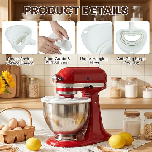 3-in-1 Mixer Bowl Cover Splash Guard for KitchenAid 4.5-5 Qt Tilt-Head Stand Mixer, Pouring Shield with Foldable Funnel for Mess-Free Baking, Food-Grade Silicone Accessory in Saudi Arabia