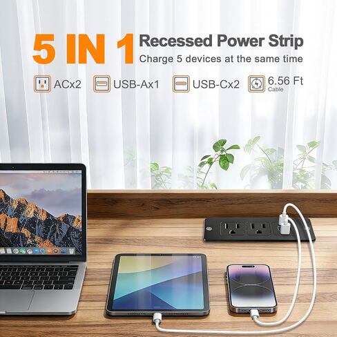 USB C Recessed Power Strip Fast Charge 20W 2 Outlets 3 USB Ports ETL in Saudi Arabia