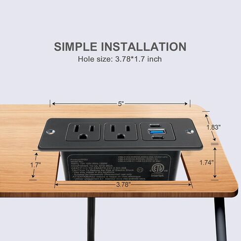 USB C Recessed Power Strip Fast Charge 20W 2 Outlets 3 USB Ports ETL in Saudi Arabia