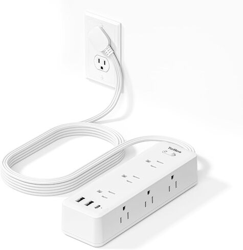 10 FT Extension Cord Flat Wall Plug, TerHavn Power Strip, 6 Outlet Extender with 3 USB (5V/3.4A 17W) Charging Ports, Power Strip with Surge Protector, Mounted for for Home Office Dorm Roomc, White in Kuwait