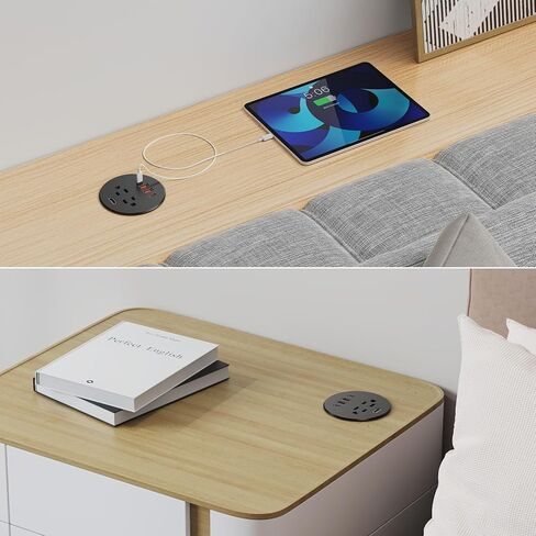 QBA Desk Power Grommet with HDMI, 35W USB-C Fast Charging, 3-1/4" Recessed Power Grommet, 2 Outlets, 4 USB Ports, Flush Mount for Furniture Cabinet Home Office, ETL Listed in Kuwait