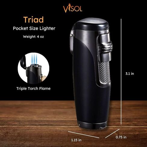 Personalized Visol Triad Black Matte Triple Torch Cigar Flame Lighter with Free Engraving in Saudi Arabia