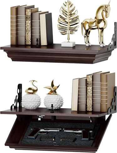 HNEBC Solid Wood 24" Compact Gun Shelf with Hidden Compartment, Floating Wall Mount Gun Rack for Living Room Decor, Modern Concealed Furniture for Secure Gun Storage in Saudi Arabia