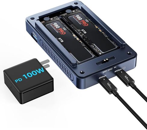 ACASIS 40Gbps M.2 NVMe SSD Enclosure, Cooling Fan, Compatible with 40Gbps / USB 4.0, Tool-Free, Aluminum Dock Dual Monitor, Support Software RAID, 2 USBC 40Gbps for M1/M2/Windows in Kuwait