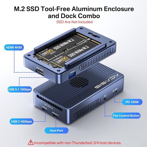 ACASIS 40Gbps M.2 NVMe SSD Enclosure, Cooling Fan, Compatible with 40Gbps / USB 4.0, Tool-Free, Aluminum Dock Dual Monitor, Support Software RAID, 2 USBC 40Gbps for M1/M2/Windows in Kuwait