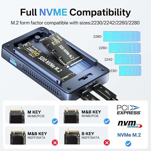 ACASIS 40Gbps M.2 NVMe SSD Enclosure, Cooling Fan, Compatible with 40Gbps / USB 4.0, Tool-Free, Aluminum Dock Dual Monitor, Support Software RAID, 2 USBC 40Gbps for M1/M2/Windows in Kuwait