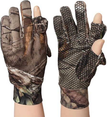 Camouflage Hunting Gloves, Lightweight Full Finger/Fingerless Gloves Anti-Slip Camo Bow Glove Outdoor Tactical Hunting Gear Archery Accessories for Turkey Fishing Airsoft in Kuwait