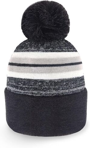 Pom Pom Beanie Cuffed Knit Winter Hat Skull Cap Striped Novelty Men Women in Kuwait